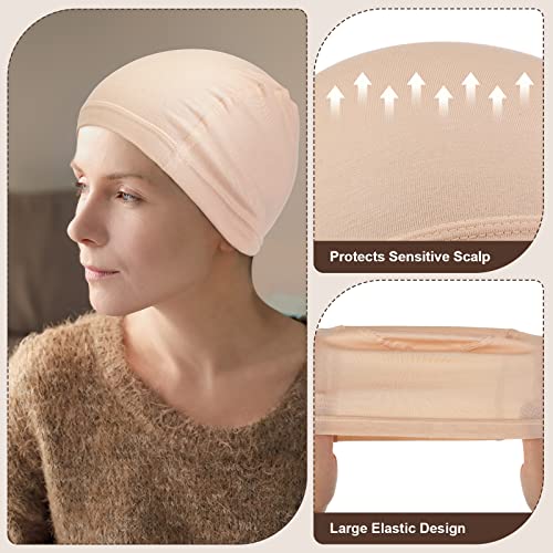 4 Pcs Bamboo Fiber Wig Cap Bamboo Wig Liner Cap for Women Hairloss Elastic Breathable Bald Cap Under Wigs (Beige)