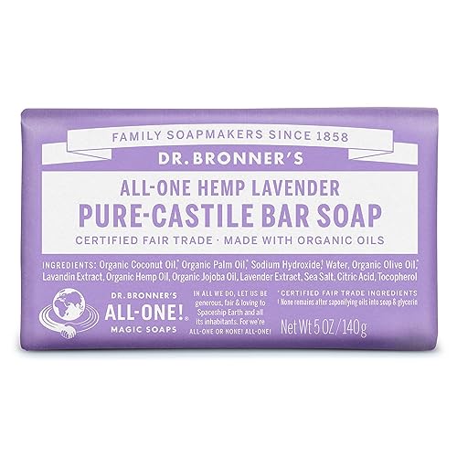 Dr. Bronner's - Pure-Castile Bar Soap (Lavender, 5 ounce) - Made with Organic Oils, For Face, Body and Hair, Gentle and Moisturizing, Biodegradable, Vegan, Cruelty-free, Non-GMO