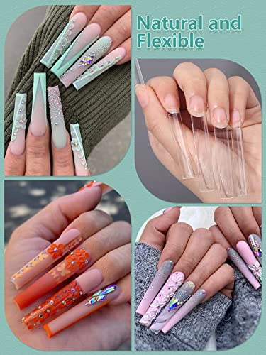 3XL Square Nail Tips - 504 Pcs No C Curve Clear Half Cover Fake Nails