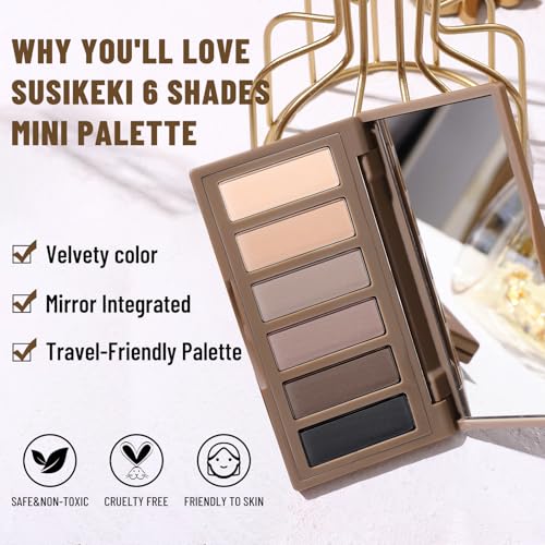 SUSIKEKI 6-Color Mini Eyeshadow Palette with Mirror