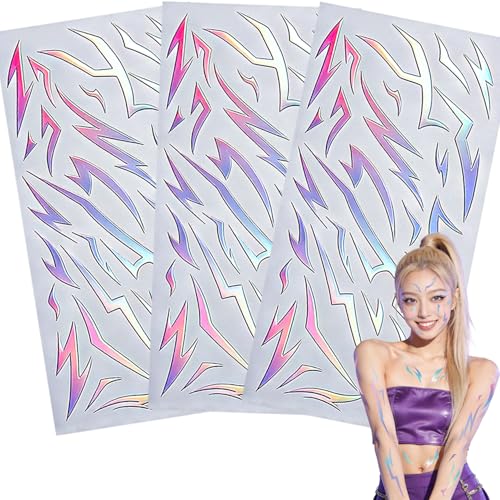 Holographic Lightning Bolt Temporary Tattoos | Y2K Rave Festival (3 Sheets)