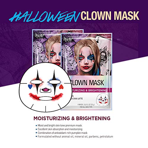 Epielle Halloween Character Sheet Masks - Clown Mask, Skull Mask - Korean Beauty Masks For All Skin Types Purifying & Soothing Facial Masks (4pk)