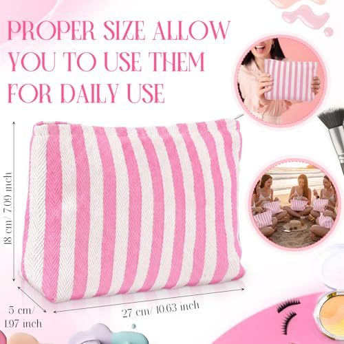 6-Piece Pink Striped Makeup Bag Set - Canvas Travel Toiletry Pouch