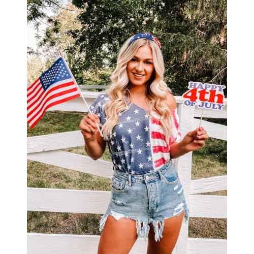 4th of July Women's Headbands - Knotted American Flag Top Knot Hair Hoops, Patriotic USA Independence Day Red White and Blue Accessories