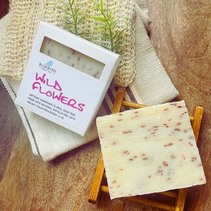 Bluebyrd Soap Co. Wildflower Exfoliating Bar Soap | Handmade Oatmeal Soap Bar for Face & Body ? Made with Organic Shea Butter - Hand & Foot Scrub Soap ? For All Skin Types (Wildflower)
