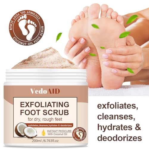 VedoAID Peppermint Foot Scrub - Exfoliating Cream for Cracked Heels, 200ml