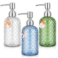 LemonRoad Coastal Glass Soap Dispenser Set 3pcs Ocean Themed Refillable Bathroom Kitchen Decor