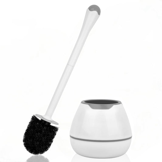 Toilet Brush and Holder, Toilet Bowl Brush and Holder with Long Handle, Plastic Holder Easy to Hide, Drip-Proof, Easy to Assemble, Deep Cleaning