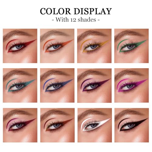 12 Colors Liquid Eyeliner Set, Waterproof Long-Lasting