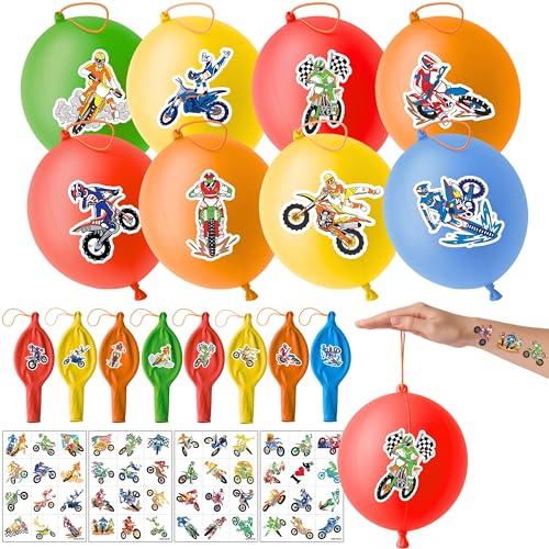 72-Piece Dirt Bike Party Favors Pack - Punch Balloons & Tattoos