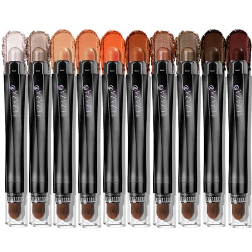 LUXAZA PRO 10PCS Eyeshadow Stick,Shimmer And Matte Brown Metallic Cream Eyeshadow Pencil Crayon with Smudge-proof & Waterproof,Eye Brightener Stick