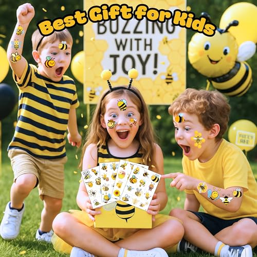 Bee Themed Temporary Tattoos - 96 Pre-Cut Sheets for Kids Party Favors
