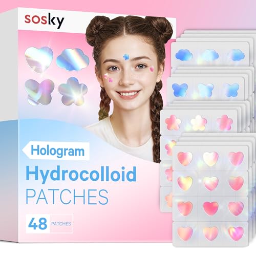 Hydrocolloid Acne Patches with Salicylic Acid - Fun Star & Heart Designs, 48 Count