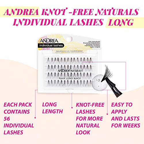 Andrea Knot-Free Naturals Individual Lashes - Long, Black, Lightweight DIY Lash Clusters, Comfortable Eyelash Extensions, 4 Pack