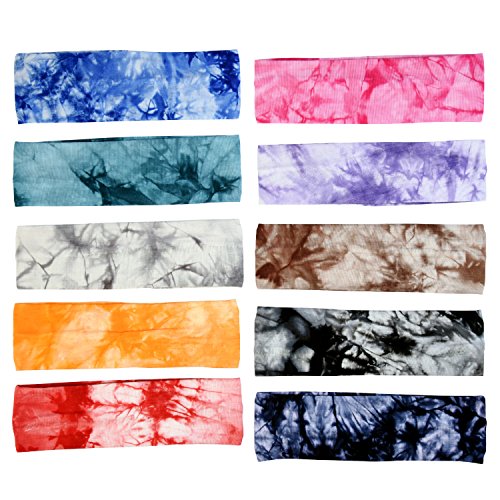10 Pack Tie Dye Headbands for Women Girls Teens - Boho Elastic Hair Accessories