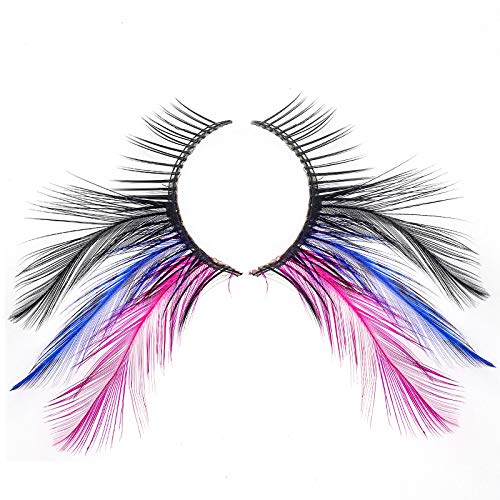 Dorisue Rainbow lashes Black Blue Purple Feather eyelashes Costume halloween eyelashes show False Eyelash Feather lashes Feather extensions for Women Girls at Dramatic events