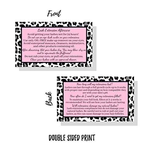 Lash Extension Aftercare Cards 50 Pack | Leopard Print Design 3.5x2"