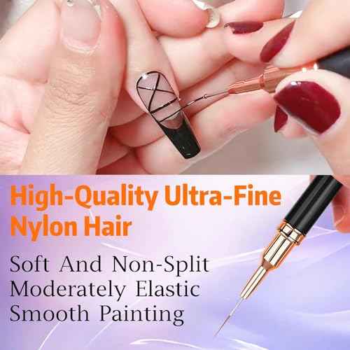 5pcs Nail Art Liner Brushes, Liner Brush For Nails Gel, Painting Art Design Brush Set Nail Dotting Drawing Tool For Long Lines, Thin Details, Fine Drawing Sizes 7/9/11/15/25mm£¨Black£©