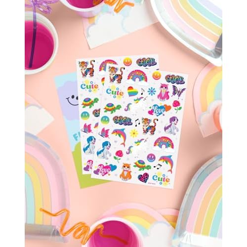 xo, Fetti Cute Neon Rainbow Animal Temporary Tattoos - 68 Iridescent Foil Pcs | Nostalgia Bright Birthday Accessory, Childhood Bachelorette Party Favor, Cute Kids Activity