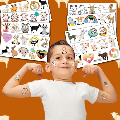 Goat Temporary Tattoos 8 Sheets 80 PCS Farm Party Favors