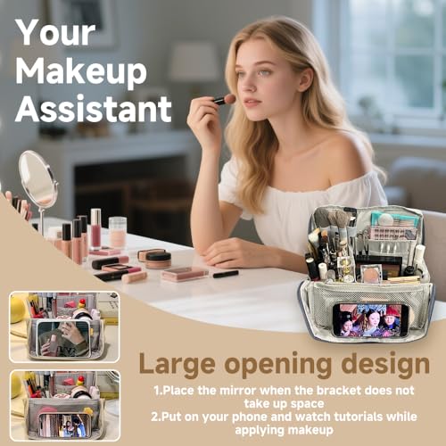 Upright Makeup Bag with Phone Holder & Divider