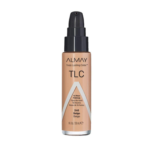 Almay Truly Lasting Color Liquid Makeup, Long Wearing Natural Finish Foundation with Vitamin E and Lemon Extract, Hypoallergenic, Cruelty Free, -Fragrance Free, Dermatologist Tested, 240 Beige, 1 oz