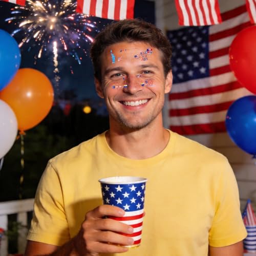 12PCS Red White Blue Freckle Tattoos - 4th of July Patriotic Face Stickers