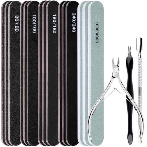 FANDAMEI Nail File Kit, Nail File, 15 PCS Emery Boards For Nails, Fingernail Files, Nail Files For Natural Nails, Nail Filer, Cuticle Trimmer, Cuticle Pusher, Manicure Tools, Nail Care Kit, Nail Tools