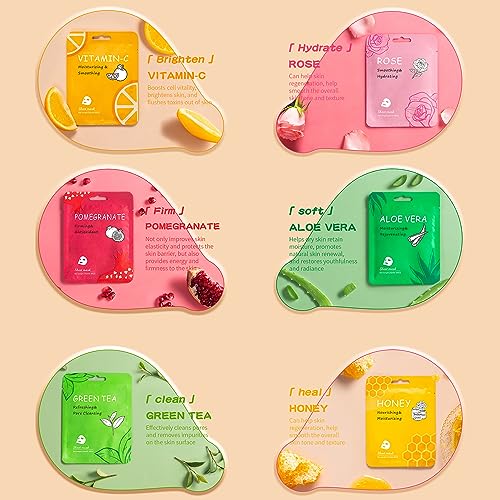 Meleell Face Masks Skincare Bulk Pack,Hydrating Face Masks Beauty For Sensitive Skin,Sheet Masks For Faces,Facial Masks Sets For Women Skin Care (36-Packs)