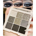 9-Color Smokey Grey Glitter Eyeshadow Palette | Waterproof