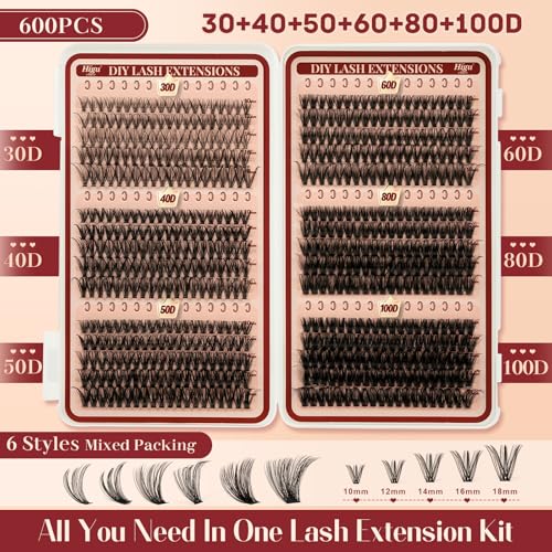 Lash Clusters 600pcs Mixed Density 10-18mm Wispy Eyelash Extensions