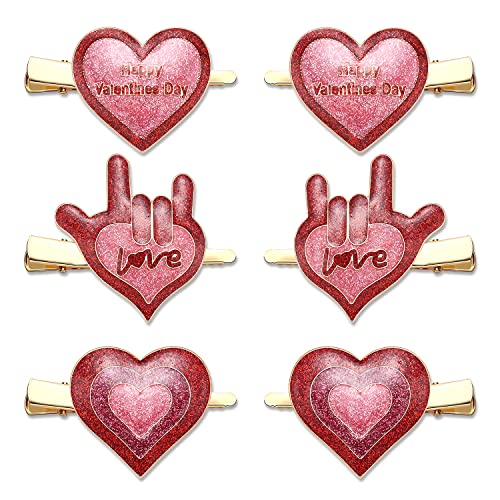 Vokone 6 Pack Heart Hair Clips for Women Love Happy Valentines Day Heart Hair Barrette Hair Accessories Valentines Day Gifts for Her (Happy Valentines Day Heart)