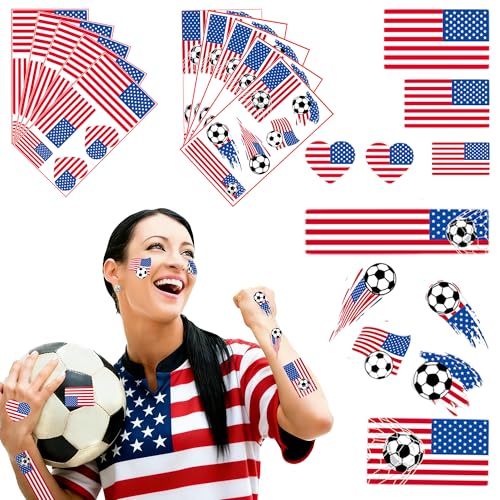 American Flag Soccer Temporary Tattoos - 55 Pieces for Soccer Party & Independence Day