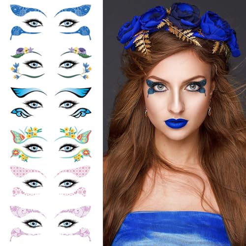 24 Pcs Colorful Eye Tattoo Stickers - Floral & Butterfly Eyeliner
