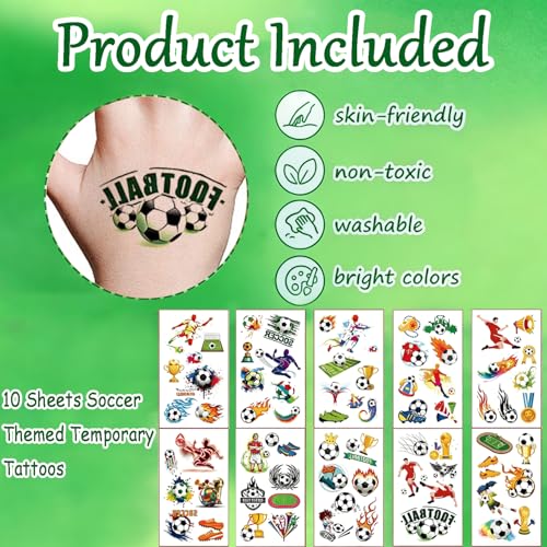 Soccer Temporary Tattoos - 10 Pack Watercolor Stickers, 73 Designs