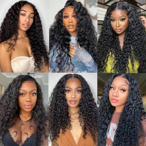 ONICE Glueless Wigs Human Hair Pre Plucked 5x5 HD Lace Closure Human Hair Wigs For Black Women 5x5 Curly Human Hair Wig Glueless Wear And Go Deep Wave Wig (Natural Black,10Inch)