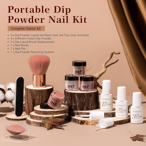 AZUREBEAUTY 4 Colors Dip Powder Nail Kit with Coffe Brown Variant, Salon-Quality Manicure Set