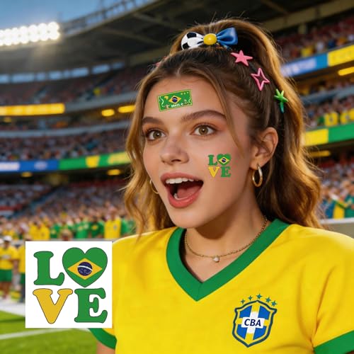 ZH BOCO ARTS Brazil Flag Temporary Tattoos Waterproof 56pcs for World Cup & Sports Fans