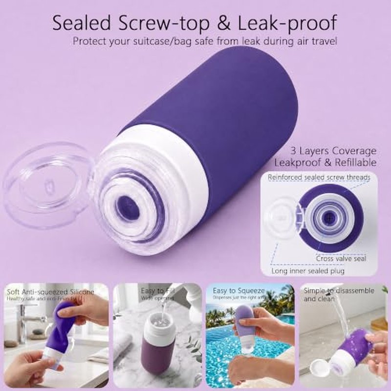 24 Pack TSA Approved Travel Bottles - Leak Proof Silicone Set