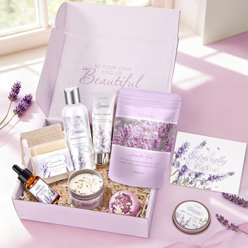 Lavender Spa Gift Basket for Women - Bath & Body Self Care Set