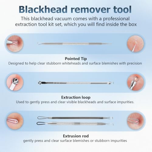 HZD Blackhead Remover Pore Vacuum with 3 Suction Levels & 6 Tips