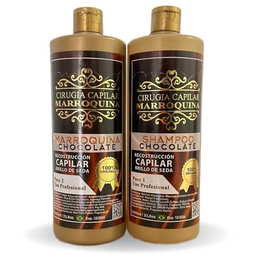 Cirugía Capilar Marroquina Chocolate 33.8 oz| Shampoo Chocolate 33.8 oz| Tratamiento Capilar |Reconstrucción Capilar Brillo de Seda| Alizado y Brillo Capilar | Uso Professional | Kit 2 Pasos |67.6 oz