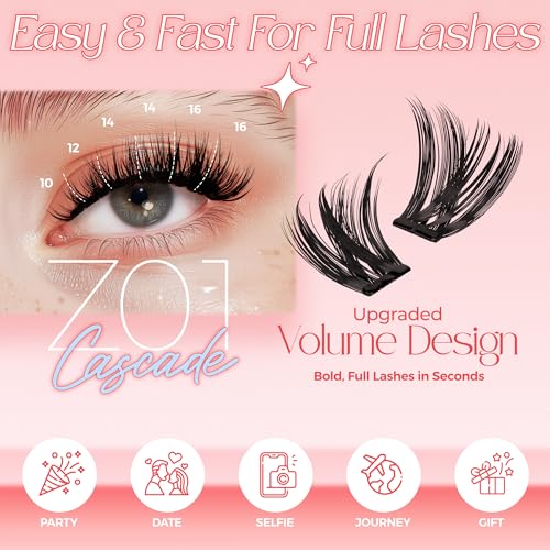 LASHVIEW Self Adhesive Lash Clusters Eyelashes,Press-on Lashes 10-16mm Individual Lash Extension Kit with Lash Tweezers,No Glue Needed Natural Self Adhesive DIY Eyelash Extension Kit 60pcs (Z01)