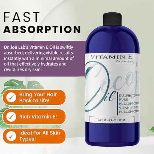 Dr Joe Lab Vitamin E Oil Full Spectrum for Skin, Hair, Face, Liquid Vitamin E Body Oil Pure Natural Cold Pressed, Moisturizes & Nourishes, Non-GMO - 32 Oz