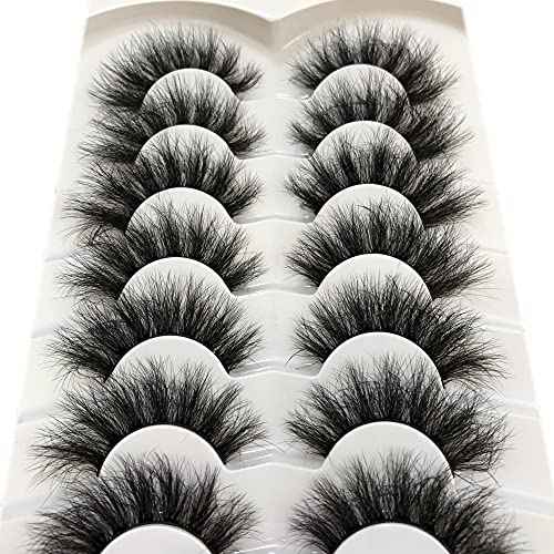 Pooplunch False Eyelashes Faux Mink Lashes Cat-Eye Look 18MM Wispy Long 8D Volume Fake Eyelash Strips 7 Pairs Pack