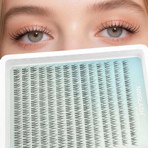 Ninglash Natural Lash Clusters 8-12mm Short L3, Clear Band, 168pcs DIY Eyelash Extensions