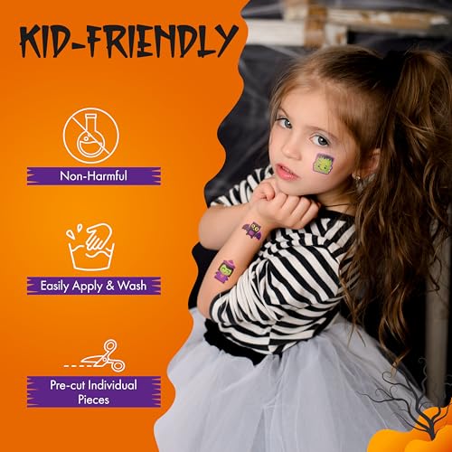 144 Halloween Temporary Tattoos for Kids, 6 Designs