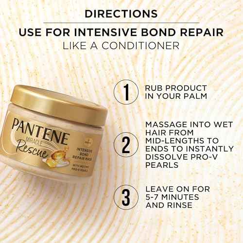 Pantene Miracle Rescue Hair Mask, Intensive Bond Repair with Melting Pro-V Pearls, Melts Away Damage, Builds Bonds, Strengthens Against Damage, Deep Conditioning for Dry Damaged Hair, 10.1 fl oz
