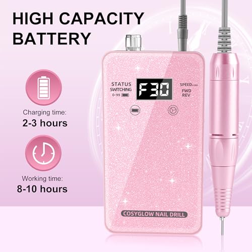 Portable Electric Nail Drill Kit - 30000 RPM Rechargeable E-File with 11 Bits
