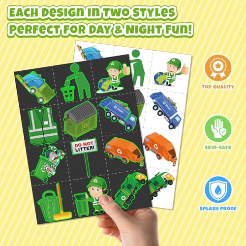 Garbage Truck Party Favors Set - 72 Tattoos & 24 Slap Bracelets